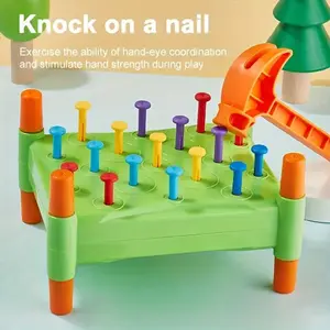 Wooden Early Education Six-Bar Knocking Table Set, Color Recognition, Hand Strength Training, Fine Motor Skills, Focus Game Toy, Parent-Child Interaction, Multi Activity Playset