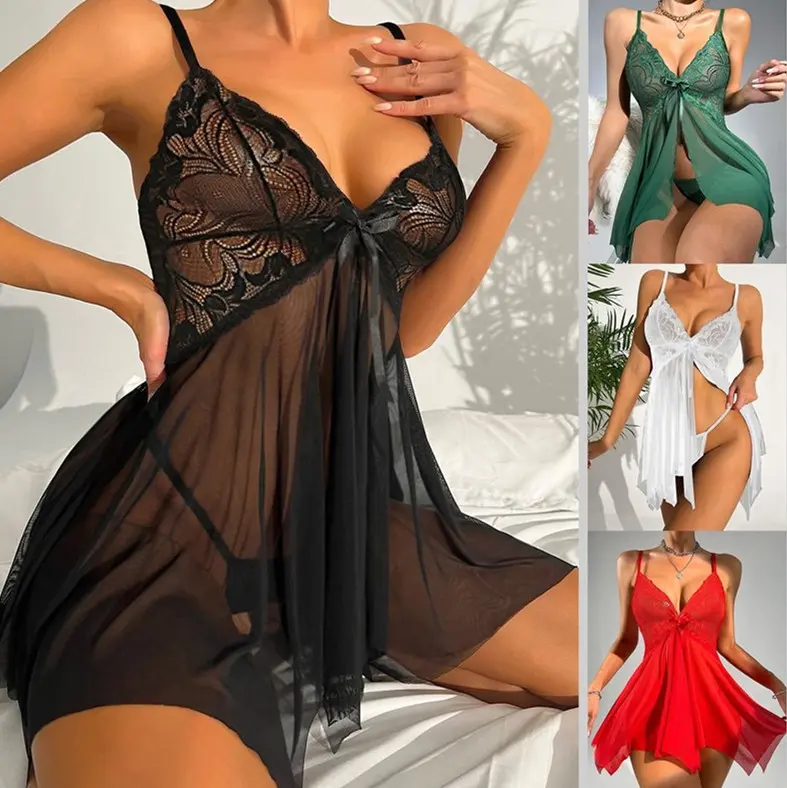 Women's Plus Size Sleeveless Black Lace Sheer Nightdress - Mesh, Elastic Fabric, Romantic Gifts for Her, Lingerie Gift for Wife