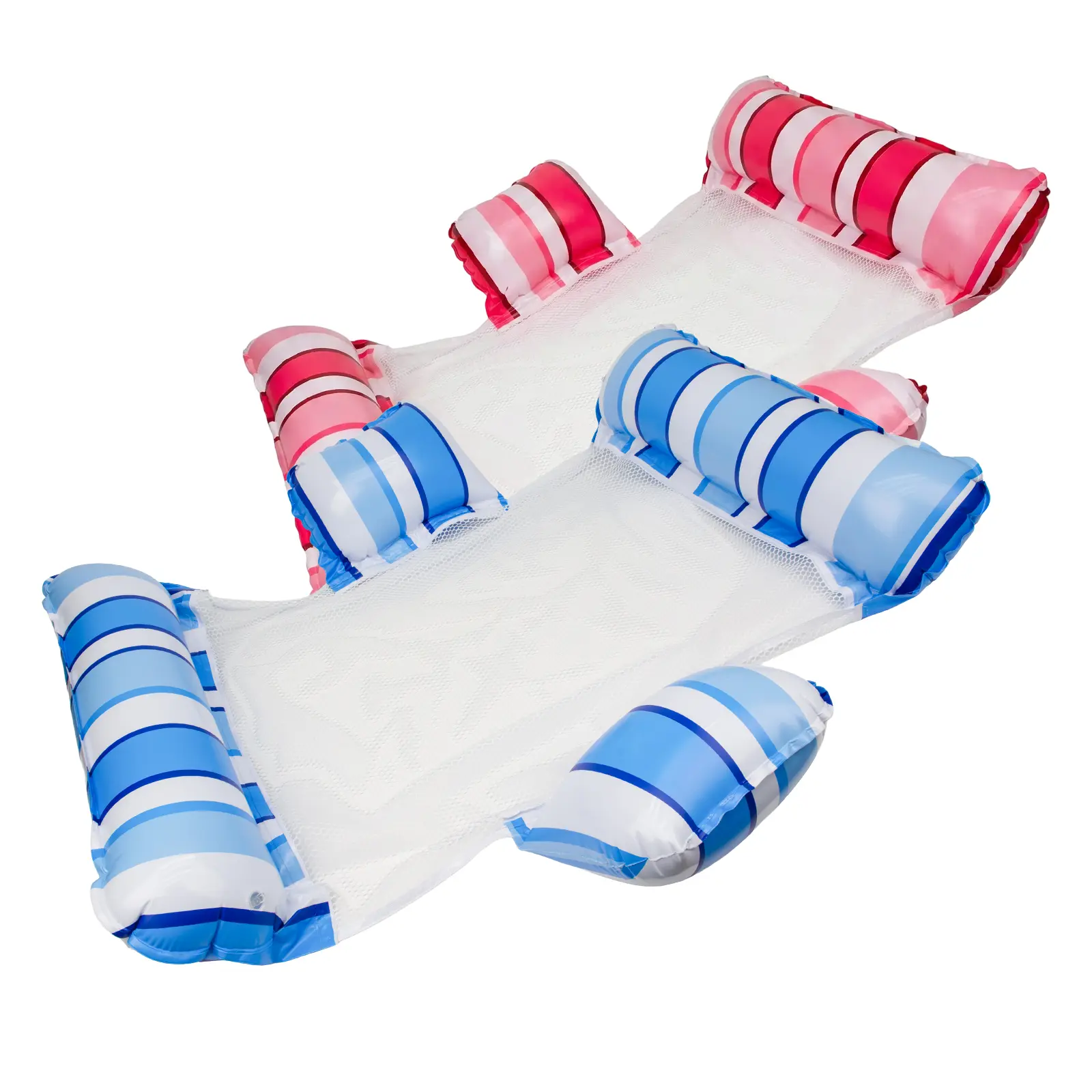 2 Pack 4 in 1 Pool Float Hammock, Multi-Purpose Adult Water Floating Lounge Chair, Thick Non-Sticky Durable PVC Water Hammock Float, White Striped