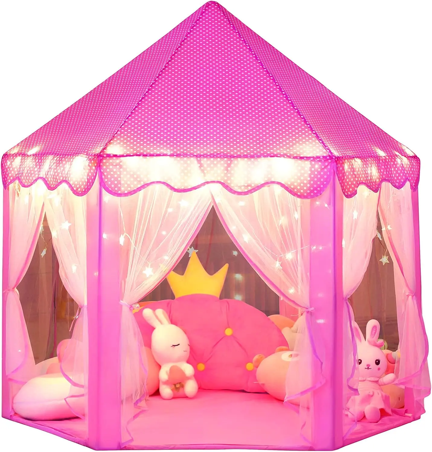 Pink Princess Castle Play Tent for Toddlers Ages 2-7, Large Indoor-Outdoor Playful Playhouses, Tents & Tunnels with Star LED Lights, Toddler Girl Stuff Little Gifts for Girls, Cozy Reading & Pretend Play Corner, Playroom