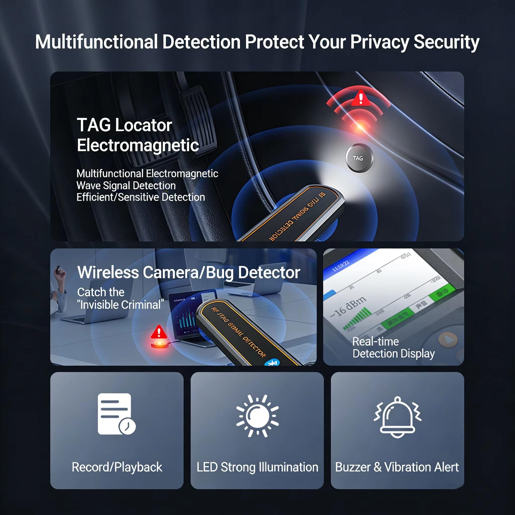 DS-828 Professional Bluetooth TAG Detector - Find Apple AirTag, GPS Tracker, Hidden Camera, RF Signal Scanner 50MHz-6GHz with Recorder