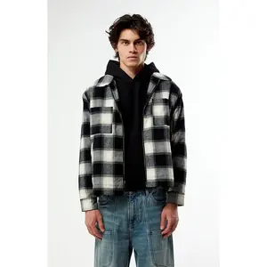 Pacsun Men's Sherpa Plaid Zip Shacket