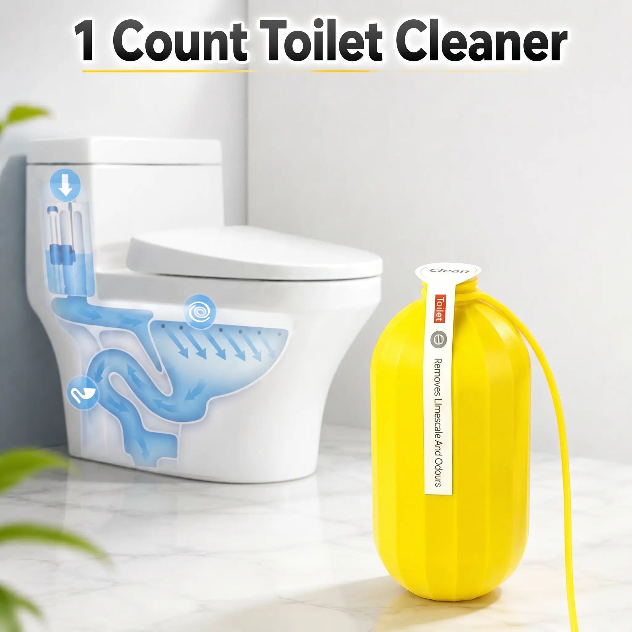 1 Count Automatic Toilet Bowl Cleaner, Long Lasting Toilet Tank Liquid Cleaner Bottle. No Bleach Smell. Continuous Blue Action. Up to 90 Days Supply