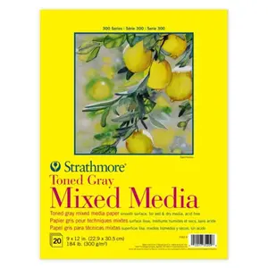 300 Series Mixed Media Pad, Toned Gray, Tape Binding, 184lb (300gsm), 20 Sheet, 9x12 inch, 1 Count