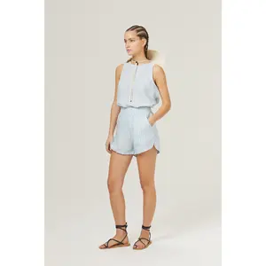 Yves Linen Top - Light Blue and White Stripes