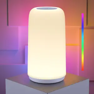 Touch Bedside Table Lamp, [Sleek Design & RGB Mode] 3 Way Dimmable Small Lamp for Bedroom, LED Lamp with Warm White Lights, Multi-Color Smart Nightstand Lamp for for Living Room Home Gifts