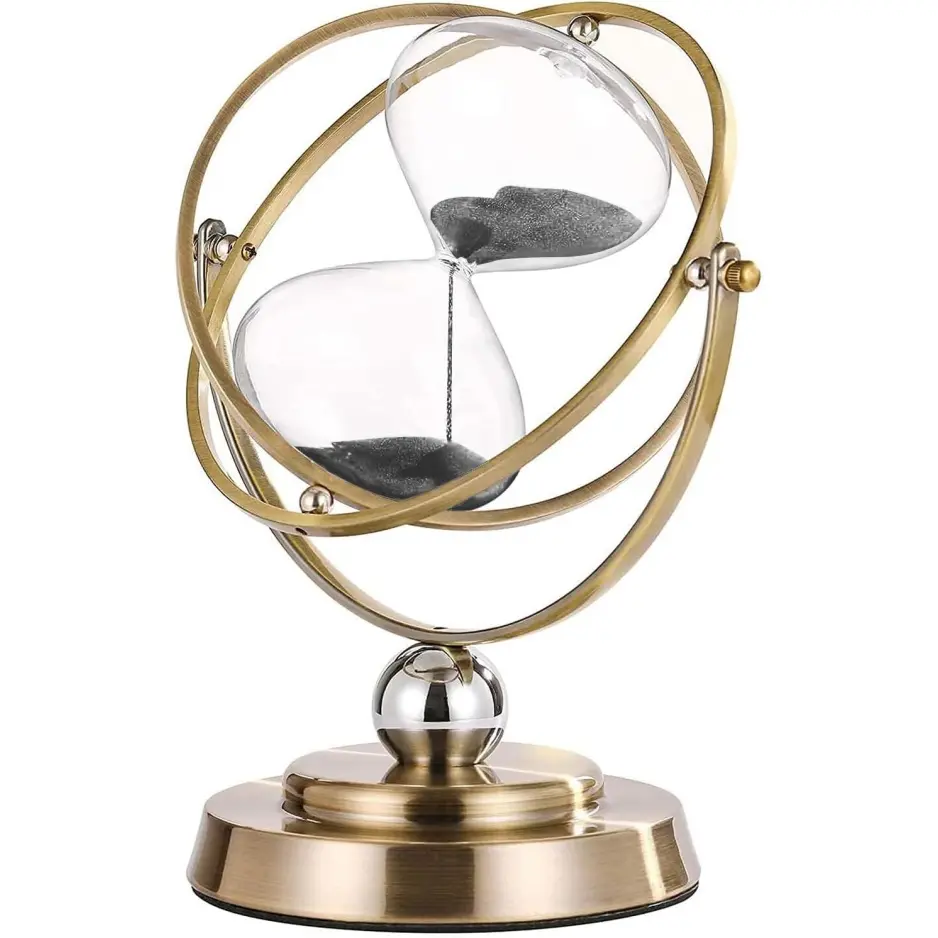 CNCJ 60 Minute Hourglass Timer: Large Brass White Sand Clock,Vintage Rotating Sand Watch 60 Min,Antique Reloj De Arena, Metal Unity One Hourglass Sandglass for Gifts, Home, Desk, Office Decor