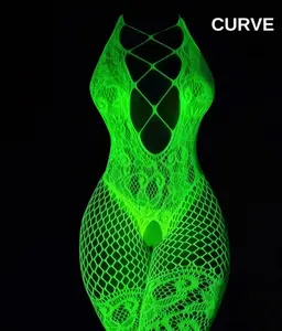 [Glow Fishnet Stockings] 1pc Sexy Glow-in-the-Dark Fishnet Stockings | Women's Plus Size Exotic Lingerie Cutout Sheer Suspender Fishnet Socks Glowing in the Dark Tights ]Shiny Mesh Jumpsuit Sensual Full Body Tights Choker Fishnet Bodysuit Nightclub Dress