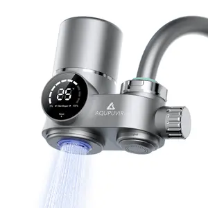 AQUPUVIR Faucet-mounted water filter with three-stage filtration, LED Display Sink Water Filter,UV-C sterilization, and a self-powered display; features two modes, safe for food and skin – compatible with 22/24/28 mm and round faucets