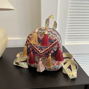 2026 New Lightweight Women’s Backpack - Ethnic Style with Tassels, Stylish Versatile Crossbody Bag, Ideal for Travel and Outings, Small Sports & Outdoor Gym Accessory