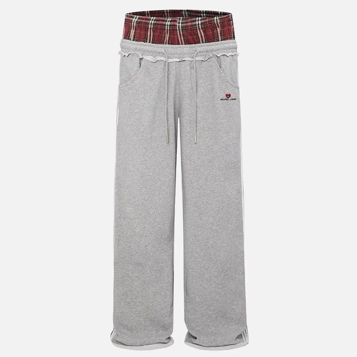 Aelfric Eden Plaid Patchwork Double Waist Loose Fit Bottoms - Baggy Wide-Leg Sweatpants with Pockets, Drawstring Elastic Waist, Stripe Accents, Unisex Casual Streetwear Vintage Joggers (Cute Clothes Inclusive),summerwins