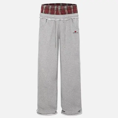 Aelfric Eden Men's Cotton Vintage Clothing Joggers - Plaid Patchwork, Double Drawstring Elastic Waist, Stripe Accents, Pockets, Chic Knitting, Cute Loose Casual Baggy Unisex Streetwear Summer Pants,sohochic