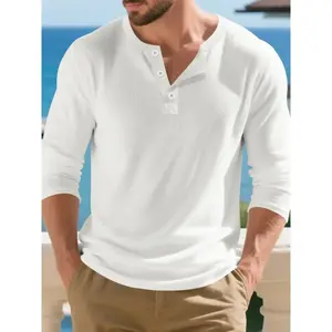 Men's long sleeved ribbed knitted Henry shirt, loose casual commuting top, new American heavyweight fabricRAIMENTRY