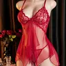 Women's Sexy Floral Lace Chemise Set, Breathable Polyester Mesh Cami Dress, Includes Thong, All Seasons, Thin Fabric, Tight Fit, Underwear, Lingerie, Lingerie Outfits