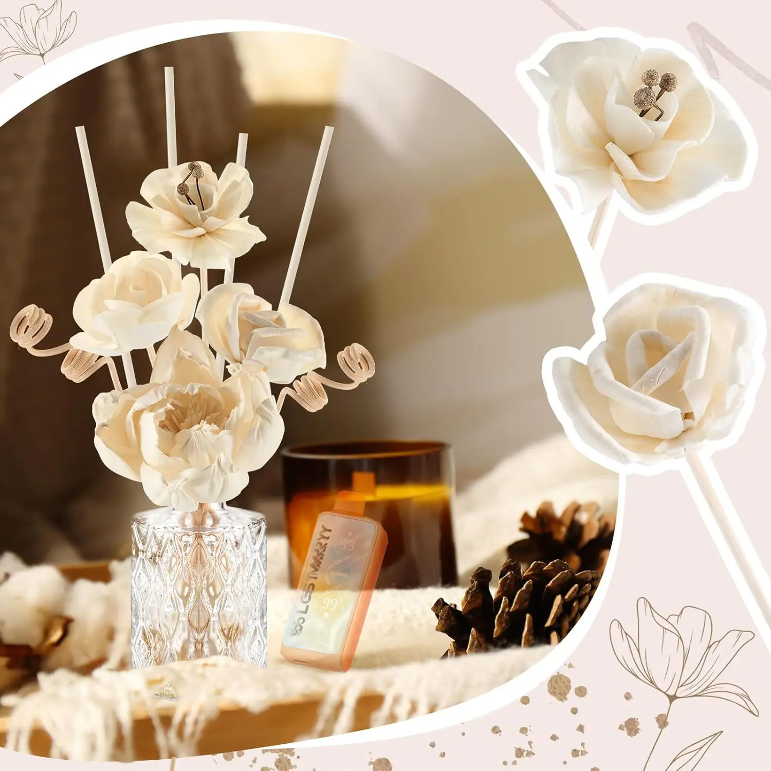 Lost Ma?y Flower Reed Diffuser Set for Bathroom Air Fresheners, Home Fragrance Reed Diffuser for Bathroom Shelf Decor Oil Defusers | Fresh Linen/Ocean/Eucalyptus & Mint Fruit Scent Shelf Decor