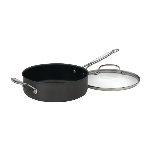 Cuisinart 6243380 Hard-Anodized Aluminium Chefs Classic Deep Skillet - 5.5 qt, 6.7 lbs, Stainless Steel Nonstick, Round Flat Bottom, Black, Measurement Markings, for Frying Fish (Anodized Pans & Woks Category)