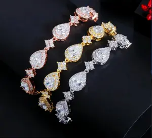 Classic Teardrop Tennis Bracelet - Luxurious Design with Adjustable Strap for Versatile Wear