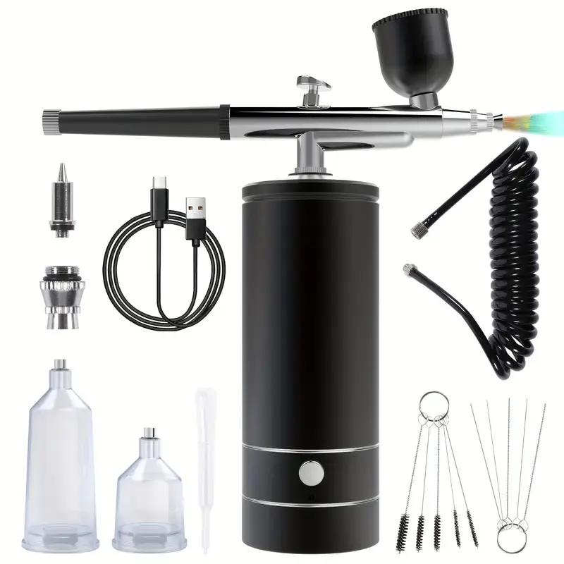 Cordless Airbrush Kit with Compressor - USB Rechargeable Portable Spray Gun, Batteries & Cells Included - 20CC/40CC Cups, Cleaning Brushes for Solvent-Based/Water-Based Paint, Makeup, Crafts