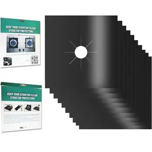 10 Pack Stove Burner Covers - Non-stick Reusable Teflon Range Guard Protectors for Gas Stove Top, Easy to Clean,Cutable, Black, 0.2 mm,10.6” x 10.6”