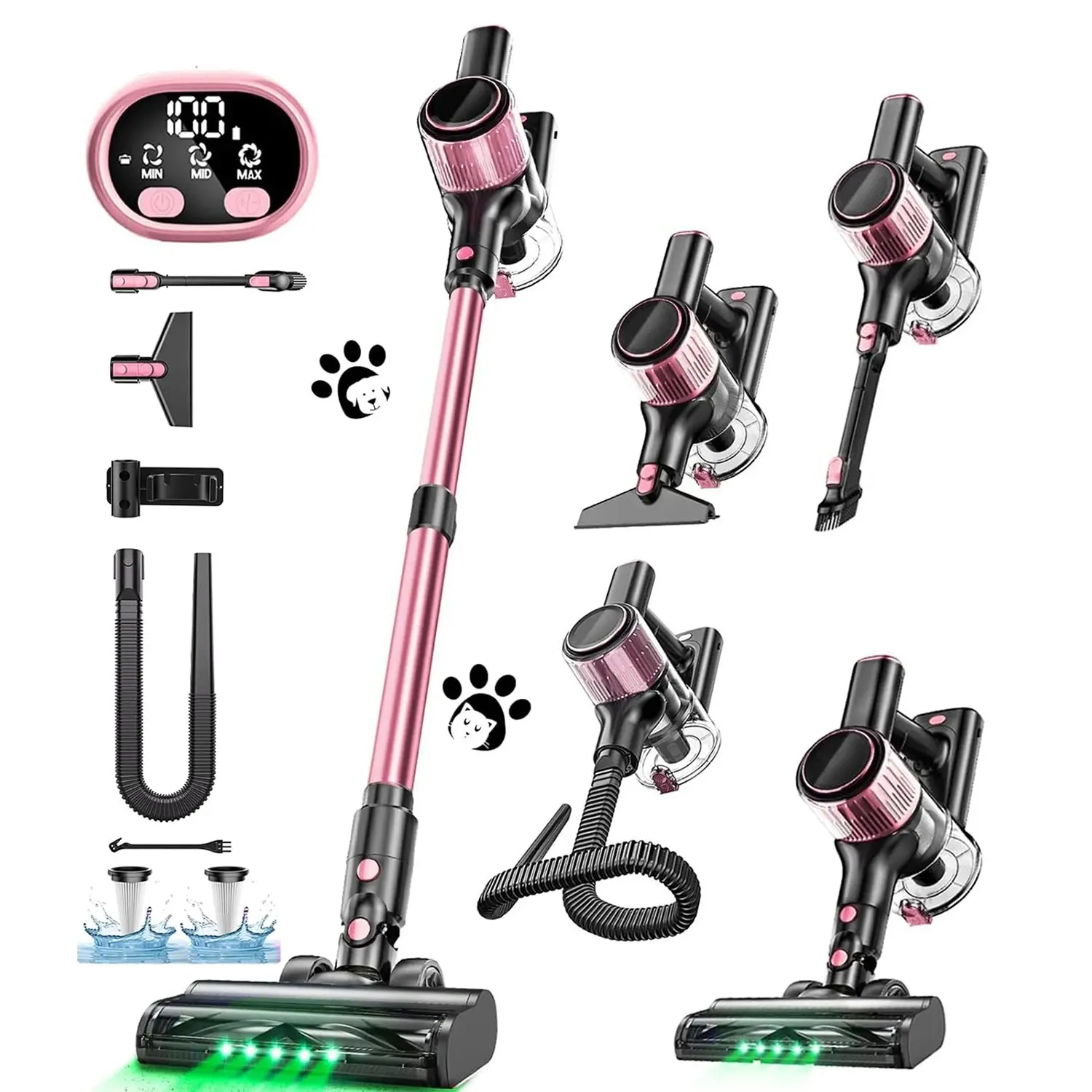 Bagless Cordless Rechargeable Handheld Vacuum Cleaner - 500W Lightweight Powerful Stick Vac, 3-6 kg, 3 Suction Modes, 110v-240v, Advanced Green Light, Hardwood Floor Home Cleaning Tool, 45-Minute Runtime, 24-Month Protection Plan