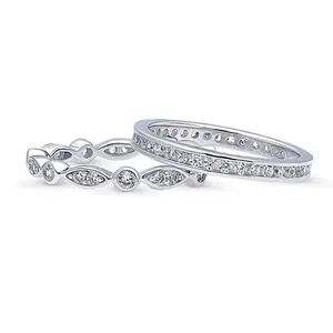 BERRICLE Sterling Silver Bubble Rings Stackable Eternity Band Ring Set for Women, Bezel Set Round Cut Cubic Zirconia CZ
