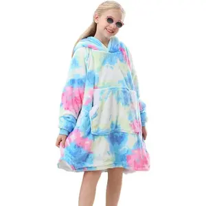 L-XGCS12 Blanket Hoodie for Kids Girls Boys Teens, Oversized Flannel & Sherpa Blankets with Hood Pocket and Sleeves