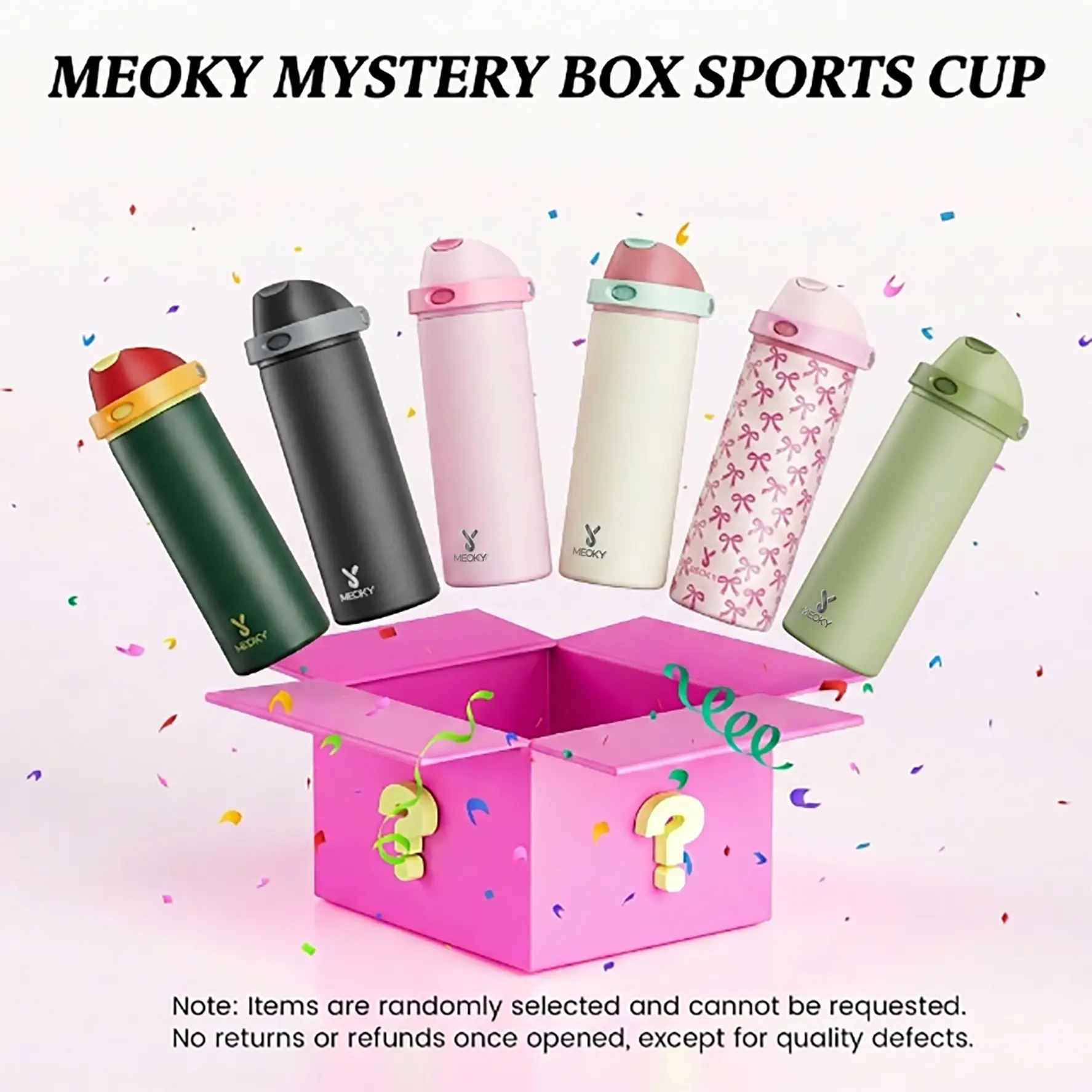 【Meoky Mystery Box Sports Cup】24oz/32oz/40oz Stainless Steel Water Bottle, 2-in-1 Leakproof Lid, 24H Cold Retention, BPA-Free & Anti-slip Silicone Base, Ideal for Sports,Gym,Travel,School,#backtoschool#backtoschoolseason,water bottles for school