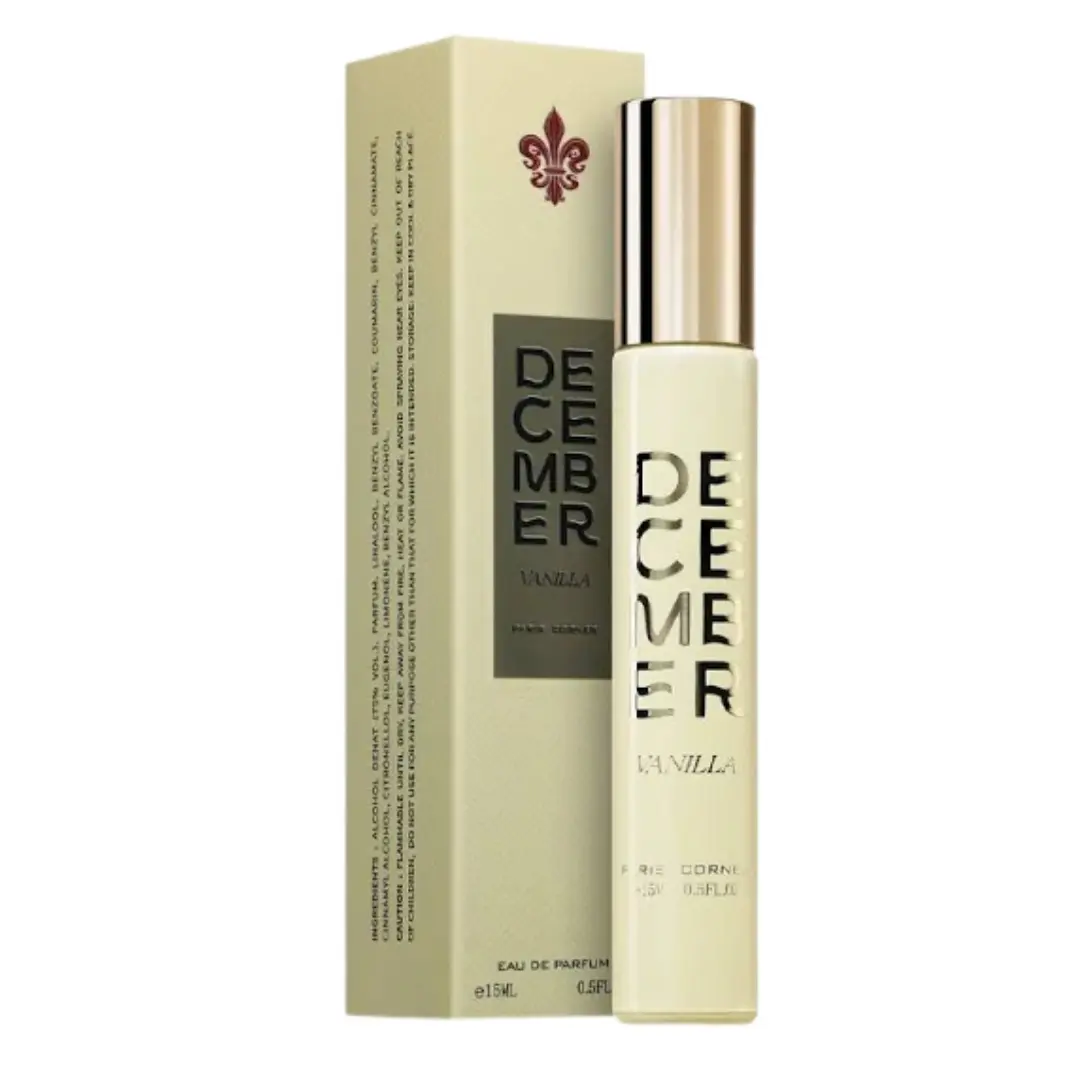 Paris Corner December Vanilla EDP Unisex Fragrance, Spicy Oriental Spray with Rum, Oud (Agarwood), Amber, Jasmine & Leather Notes, 15 ml, Premium Unisex Fragrance, Relaxing Vanilla Unisex Fragrance