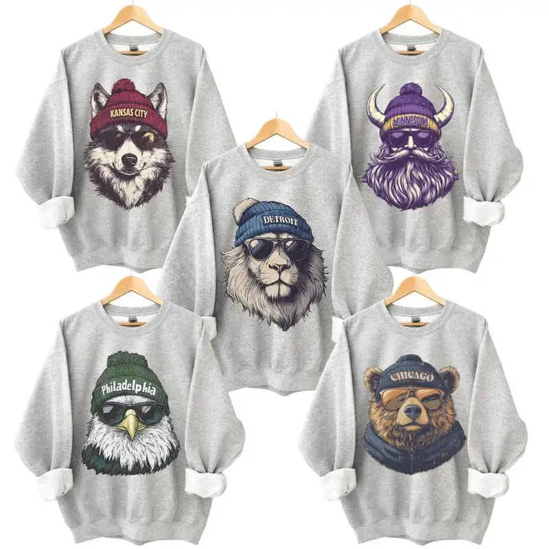 All Teams Spirit Animal Football Graphic Sweatshirts, All Team City Animal Sports Pullover Retro Game Day City Football Sweatshirt CaSual Game Home Town Pullover - Celebrate with Classic Sports Apparel - Show Your Pride for Every Football City Unisex