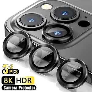 3-2PCS Camera Lens Protector For  17 Pro Max 17Pro 17Air Metal Ring Protector Glass For  14 15 16 ProMax Camera Lens