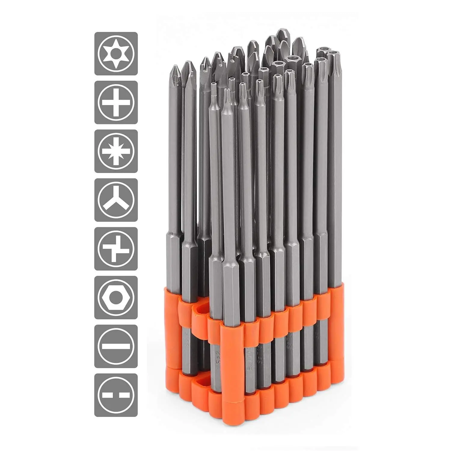 HORUSDY 32-Piece S2 Alloy Steel Tamper-Proof Drill Bit Accessory Kit, 1/4"-Hex Handle Extra-Long 6" Heavy-Duty Universal Fits Add-On for Standard Drills & Hand Screwdrivers, Plastic Boxes Keep Bits Tidy