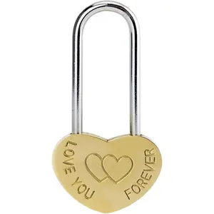 Love Lock Single Heart Gold Padlock:3.5" 50mm Engraved Love-You-Forever Heart Lock Everlasting Love for Lovers Wedding,Valentines,Anniversary,Travel,Valentines Day,Bridge(NO Key)