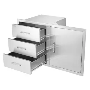 VEVOR Outdoor Kitchen Door Drawer Combo 38.1\'\'W x 22.6\'\'H x 20.8\'\'D,  BBQ Access Door/Triple Drawers Combo with Stainless Steel Handles, Perfect for BBQ Island Patio Grill Station