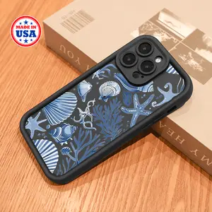 Blue ocean fresh ocean style durable trendy iPhone case. Decorated with shell and starfish elements.