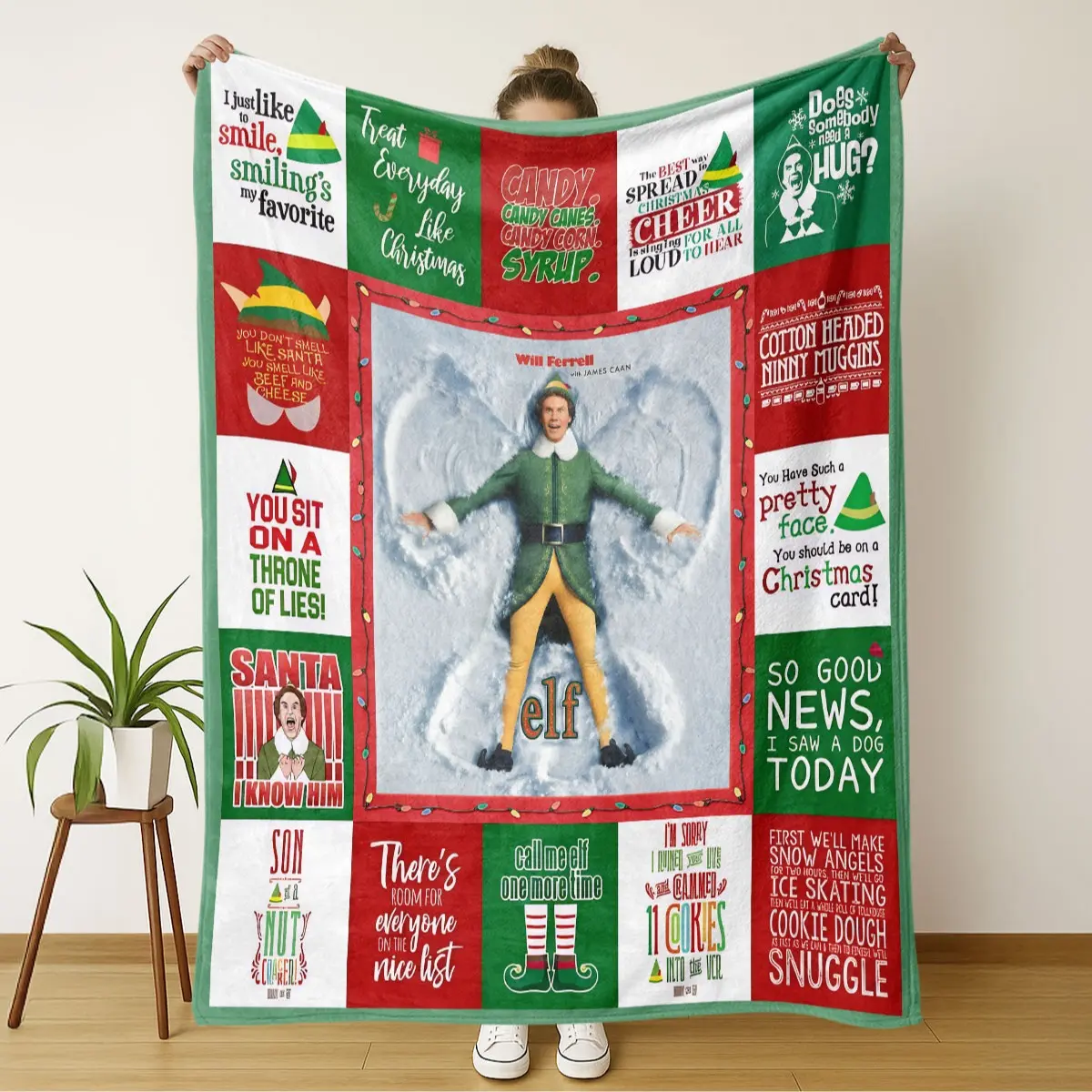 Christmas Elf Print Blanket, Lightweight Cozy Blanket, Soft Flannel Nap Mat for Living Room Bedroom Office School Home Use, Perfect Gift for All Seasons, Soft Blankets