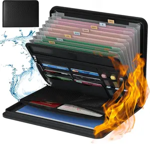 File Storage File Storage Fireproof Accordion File Organizer, Portable Expanding File Folder with Waterproof Zipper&Labels, Black Document Organizer with 13 Pockets, File Organizer for Important Document/Paper Storage
