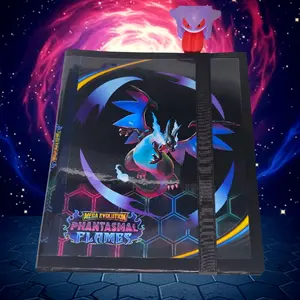Custom-Themed Trading Card Binder Phantasmal Flames Edition Mega Evolution Design 9-Pocket Side-Load Pages Anti-Glare Cover Secure Strap