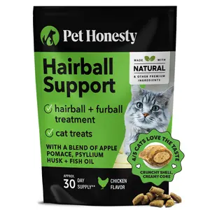 Pet Honesty Hairball Support Supplement for Cats, Tasty Treats with Psyllium Husk and Fish Oil for Healthy Skin + Coat and Digestive Health - Chicken