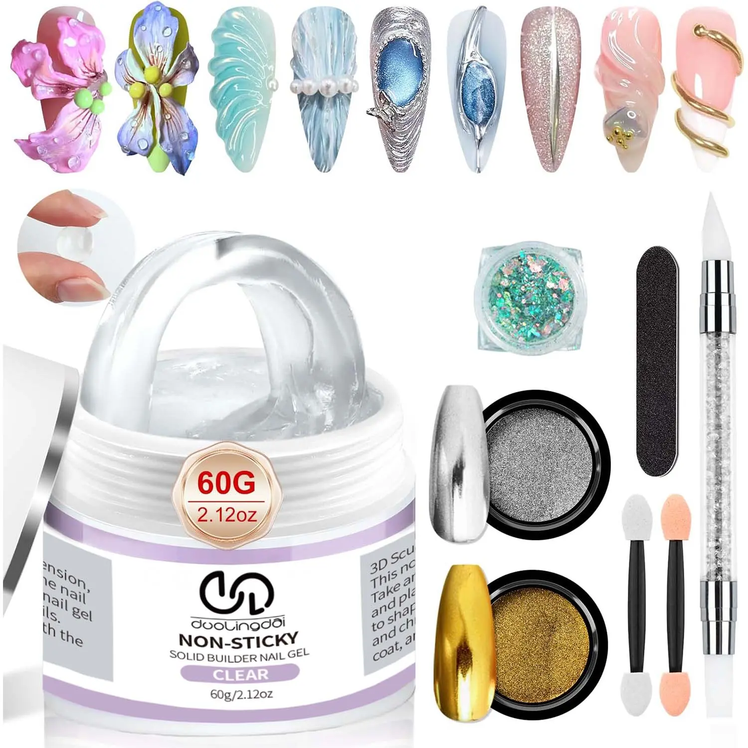 DLD 3D Nail Gel Sculpting Gel for Nail Art Manicure 60g Cosmetic Gel Nail Art Non Sticky Polygel Hand Carving Gel UV LED Nail Extension Gel Solid Builder Gel for Nails clear Gel Nail Polish UV Light Gel Extend Gel