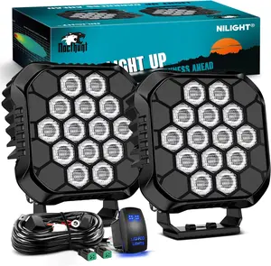 Nilight LED Pod Light 2PCS 4.4 Inch 90 W Square Driving Lights 18 LED Hyper Flood Beam Offroad Light Work Light w/14 AWG Rocker Switch Wiring Harness Kit for Truck Motorbike Boat ATV UTV  dealsforyoudays, Led Car Lights