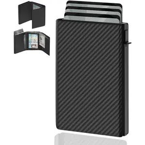 Mens Wallet Card Holder o RFID Blocking,  Flip , Pop-Up  Case, Front Pocket, Microfiber | 8-10 Cards | ID Window- Slot | Black, Minimalist,  Box Billetera/Cartera para Hombre