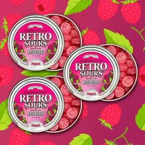 Iconic Candy Retro Sour Tins - Hard Tangy Candy - Raspberry Flavor - 2.12oz, 3 Pack Tin - Nostalgic Snack - Sweet & Tangy - TikTok Candy