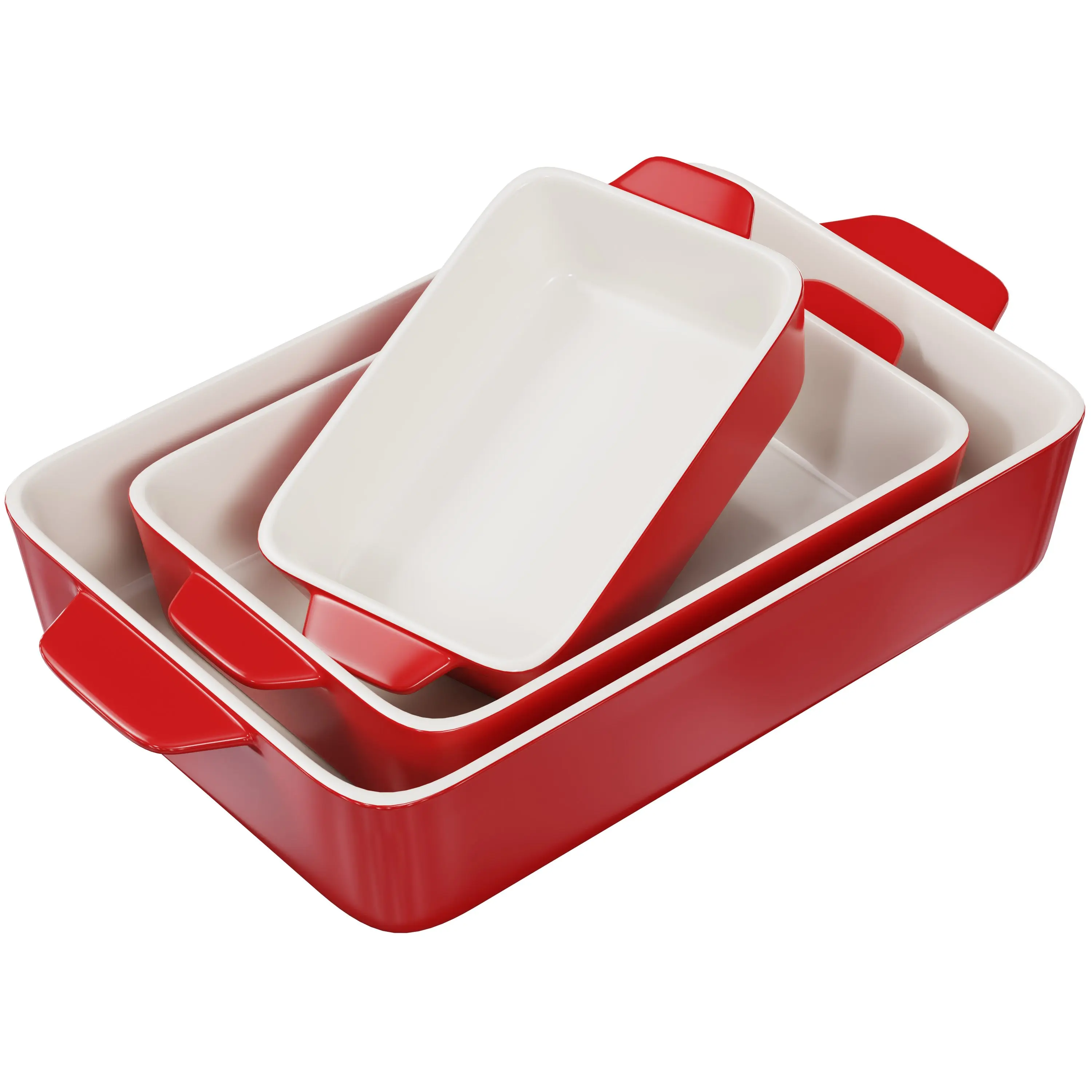 Cherry Red Baking Dishes Set of 3 | Ceramic Oven to Table Bakeware for Gratins, Casseroles, Pies & Dessert Baking Shaped Cheese