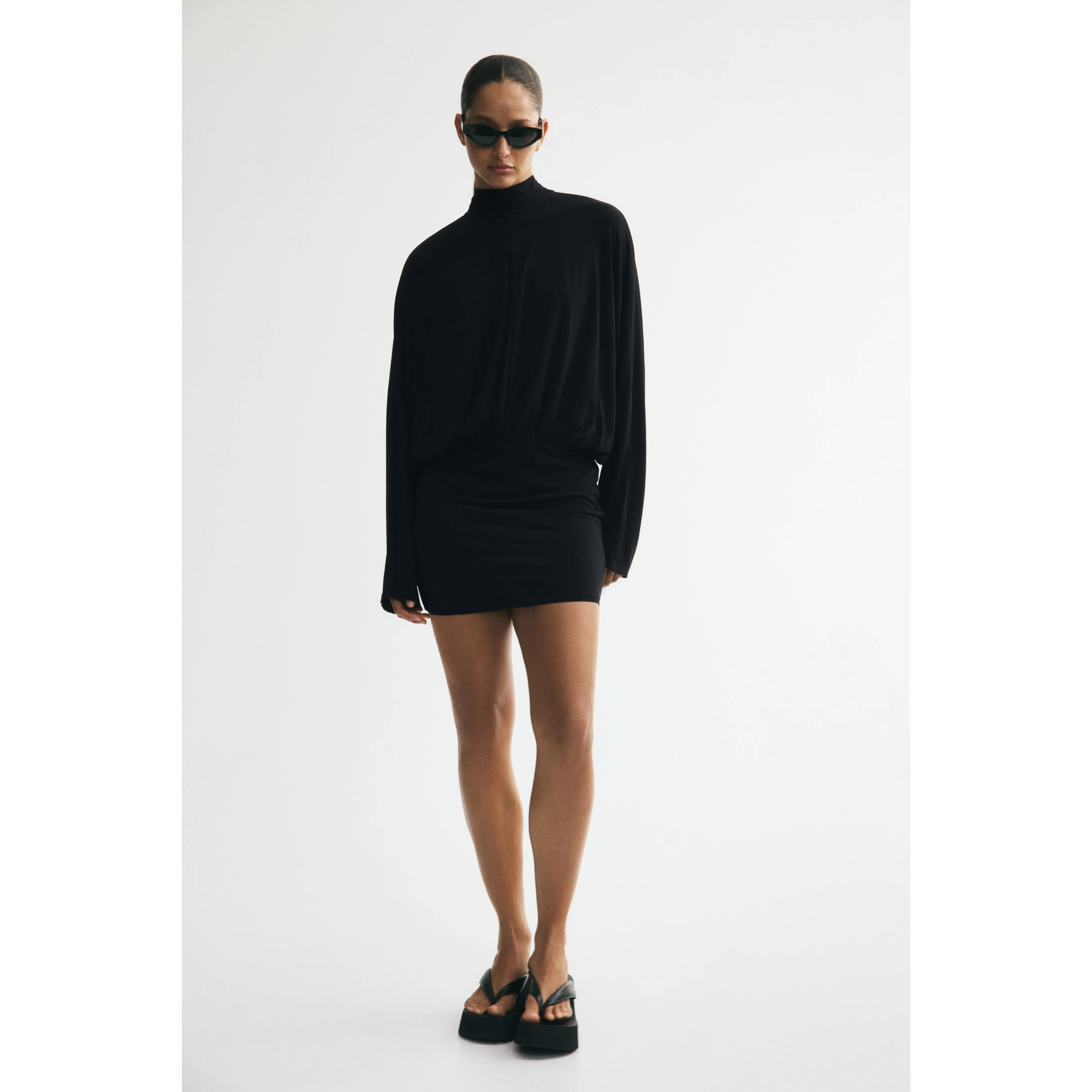 H&M Batwing-sleeved tie-detail dress