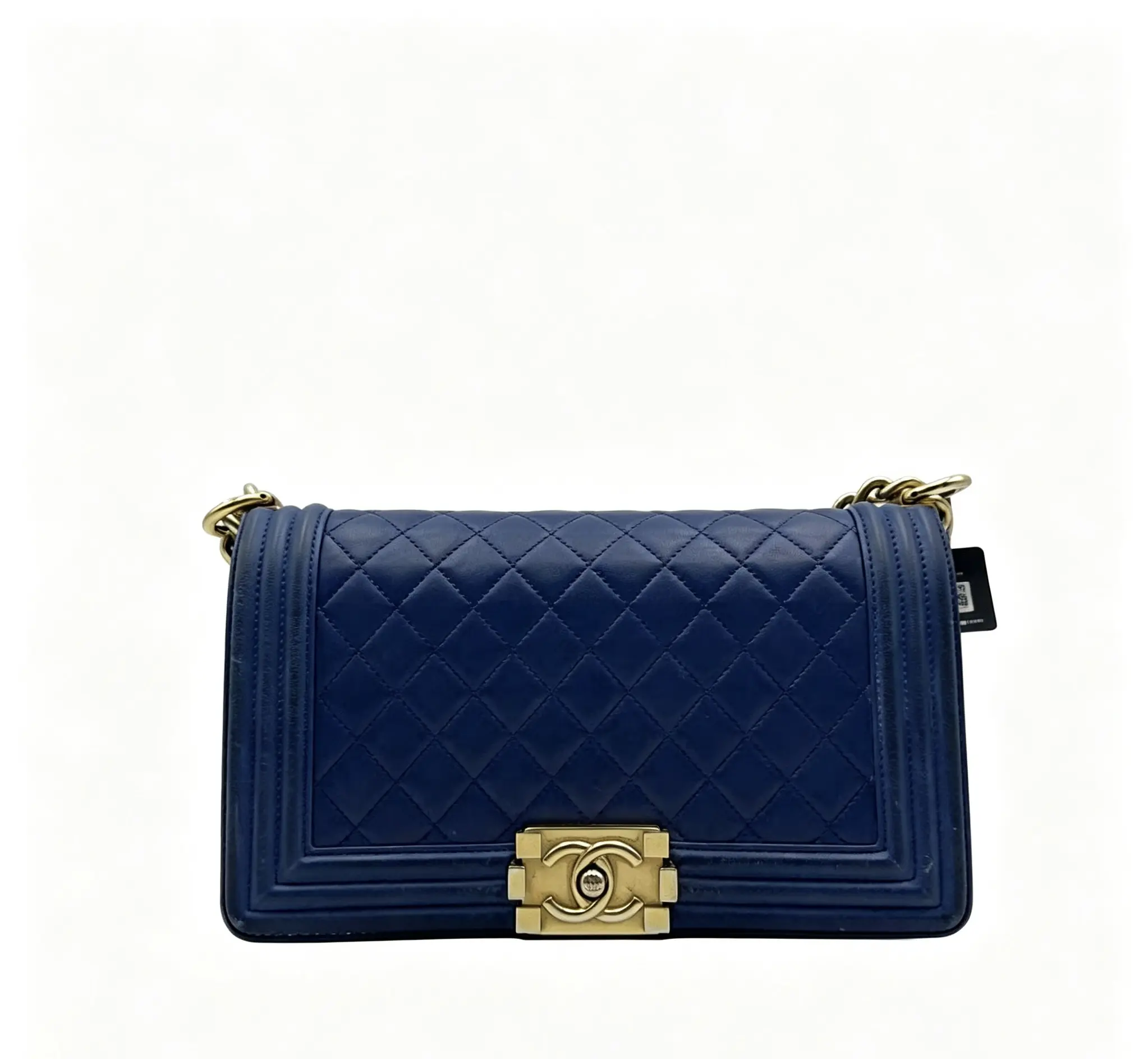 Pre-owned CHANEL H6 Boy series medium handbag (prey blue diamond check pattern)H16948