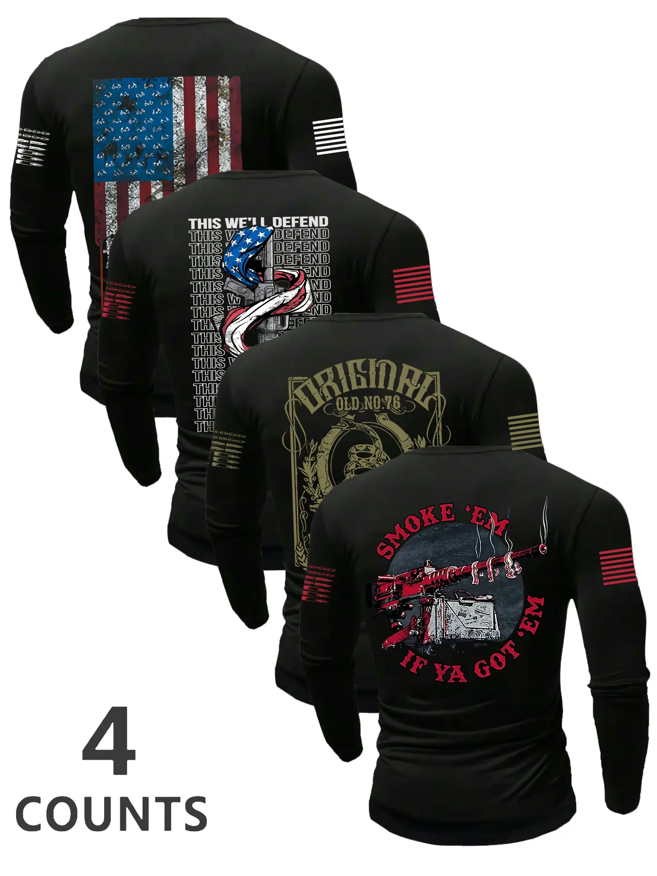 Men's Flag Series Round Neck Long Sleeve Graphic T-Shirt Set, Casual Fashion Clothing, Casual Outdoor Wear for Spring & Fall, Fitted H-Type Design, Moderate Knit Fabric, Menswear