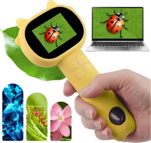 Kids Microscope 500X with 2" IPS Screen Mini Handheld Digital Microscope 1080P HD Imaging 8 LED Lights Photo Video Portable learning STEM Science Toy Gift for Boys Girls Ages 3-12 Yellow tools