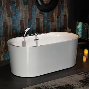 WOODBRIDGE 59" x 31-1/2" Whirlpool Water Jetted and Air Bubble Freestanding Heated Soaking Combination Bathtub with Tub Filler and LED control panel, BJ100+F0041CH