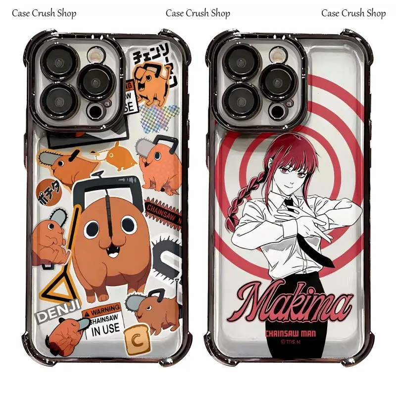 Anime Plating Chainsaw Man Silicone TPU Casing, Lightweight Shockproof Cover with 4-Corner Airbag Anti-Fall Protection, Phone Accessories for iPhone 17,16,15,14,13,12,11 (ProMax,Pro,Air,Plus) Gift Option