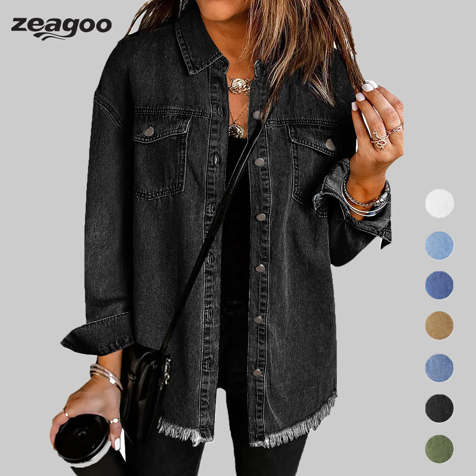 Women’s Jean Jackets for Women Ripped Fringe Denim Jean Jacket Casual Long Sleeve Pockets Jackets Coat Fabric Fashion Womenswear Soft  – Back to School Outfit Idea summerwins,back to school shopping